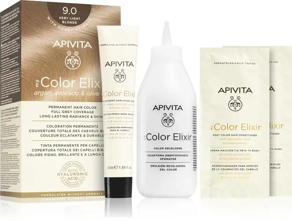 Apivita My Color Elisir ammonia-free hair dye color 9.0 Very Light Blonde 1 capsule.