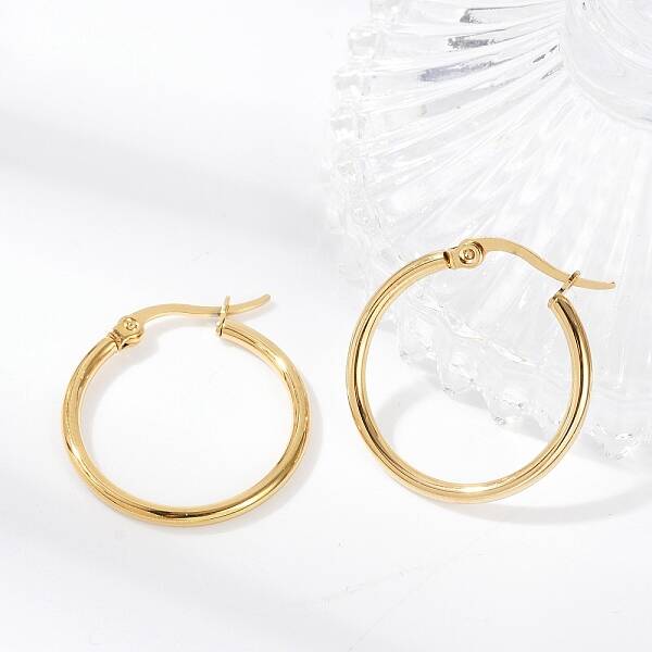 PVD Vacuum Plating 201 Stainless Steel Hoop Earrings with 304 Stainless Steel Pins for Women
