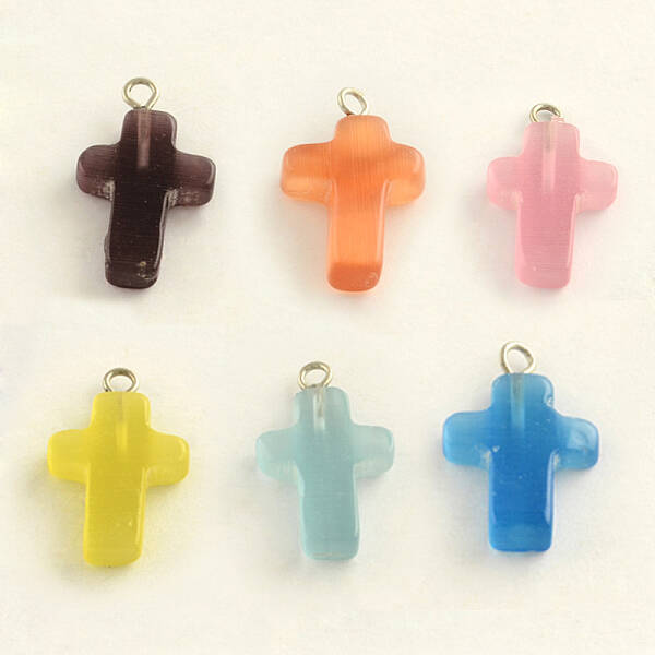 Platinum Plated Cat Eye Gemstone Cross Pendants