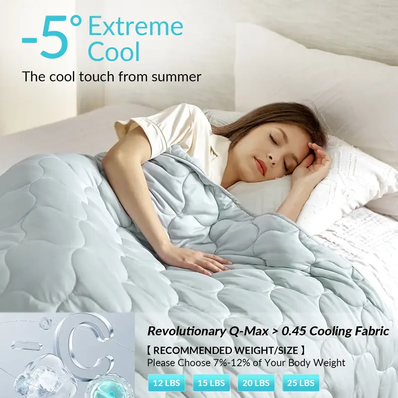 Cooling Weighted Blanket for Deeper Sleep, Anxiety Relief Heavy Breathable Blanket with Premium Glass Bead-Machine Washable