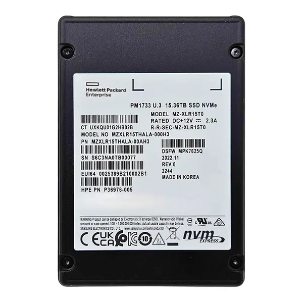 MZXLR15THALA-00AH3 Samsung Enterprise PM1733 Series 15.36TB Triple-Level Cell PCI-Express 4.0 x4 NVMe Read-Intensive U.3 2.5-...
