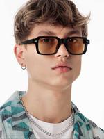 Men's Casual Trendy Square Glasses, Vintage Tinted Lens Glasses for Everyday Use, Fashion Accessories for Outdoor Activities