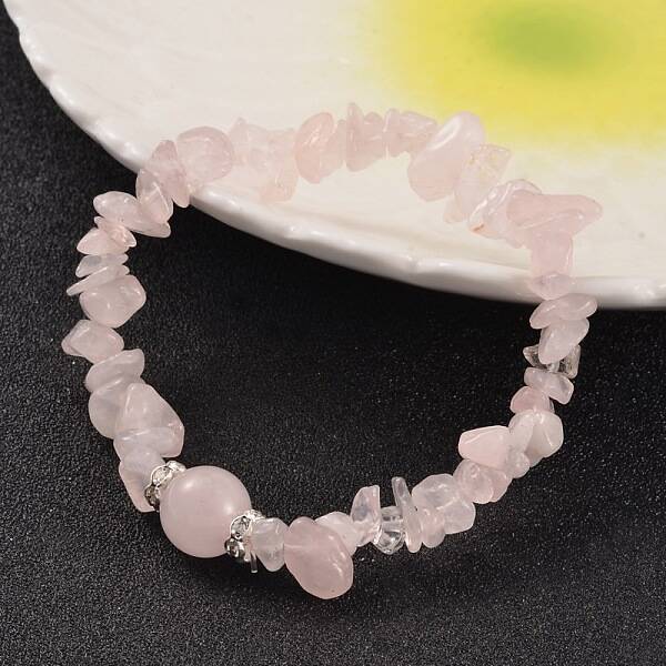 Chips Natural Rose Quartz Beaded Stretch Bracelets