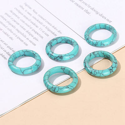 Synthetic Turquoise Plain Band Finger Rings