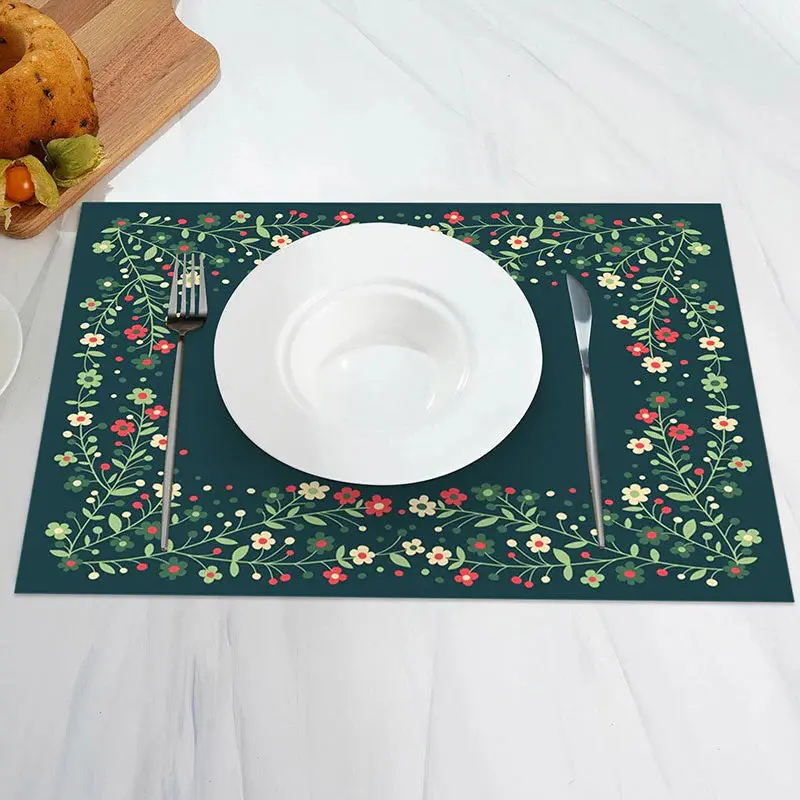 Dark Green Floral Leaves Vintage Set Of 4 Placemats - Aperturee