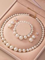 Faux Pearl Decorated Jewelry Set, Elegant Necklace & Bracelet & Dangle Earrings, Fashion Jewelry for Party, Trendy All-match ...