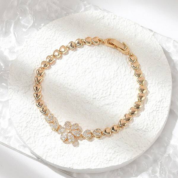 Brass Micro Pave Cubic Zirconia Link Chain Bracelets