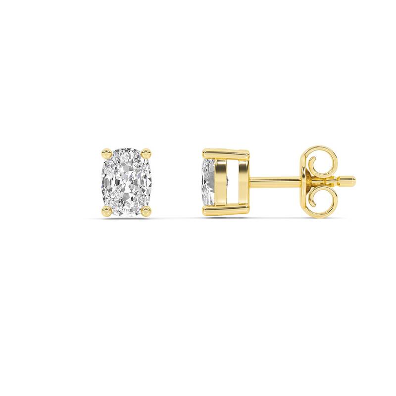 Certified Lab Grown Four Prong Elongated Cushion Cut Diamond Stud Earring | Yellow Gold 1-4 ct. tw.