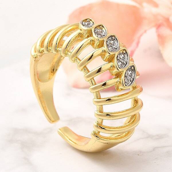 Brass Micro Pave Clear Cubic Zirconia Cuff Rings