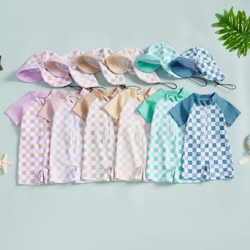 Baby Boy Girl Swimsuit  Short Sleeve Rash Guard Zipper Swimwear Toddler Bathing Suit Infant Beach Outfits