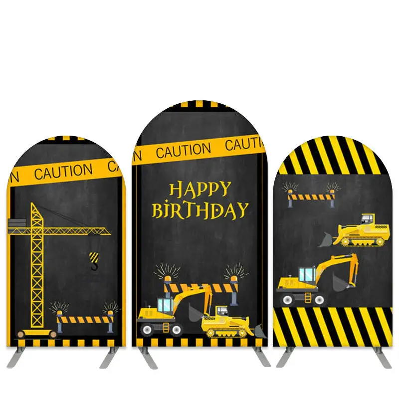 Aperturee Truck Theme Black Yellow Birthday Arch Backdrop Kit | Circle Arch Backdrop Diy | Chiara Arch Backdrop Diy | Diy Arc...