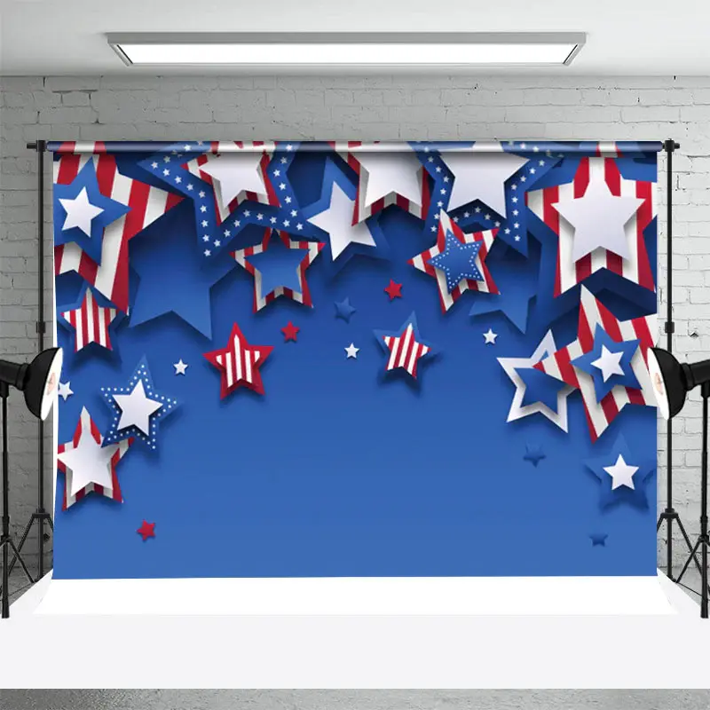 Stripe Blue Stars Red Blue Independence Day Backdrop - Aperturee