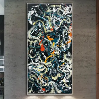 Original Colorful Painting Canvas Black Wall Art Jackson Pollock Style Painting Commission Art Heavy Textured Artwork Contemp...