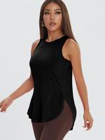 Women's Solid Color Asymmetrical Hem Sports Tank Top, Casual Curved Hem Sleeveless Round Neck Sports Top for Yoga Gym Workout...