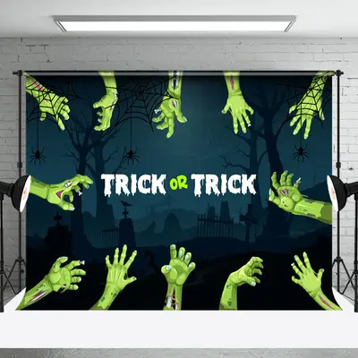 Aperturee Green Hand Trick Or Treat Cemetery Halloween Backdrop | Halloween Photo Backdrop Diy | Diy Halloween Photo Backdrop...