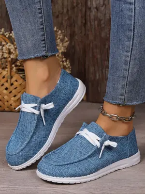 Women's Summer Fashionable Plain Lace up Low Top Canvas Shoes, Lightweight Breathable Comfortable Sports Running Shoes for Da...