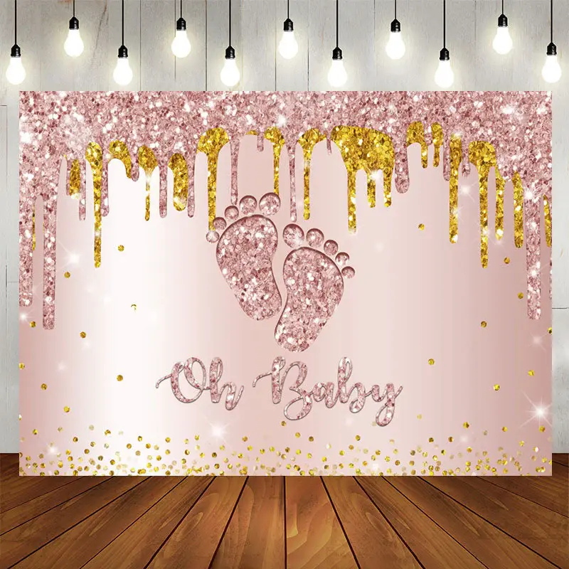 Aperturee Rose Golden Glitter Feet Themed Baby Shower Backdrop