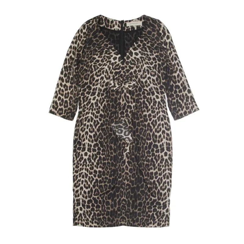 GERARD DAREL Leopard Bow Detail Pencil Dress Brown 3/4 Sleeve Midi Womens UK 12