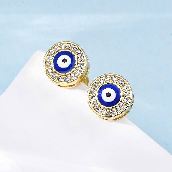 Blue Evil Eye Brass Stud Earrings