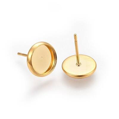 Flat Round 304 Stainless Steel Stud Earring Settings