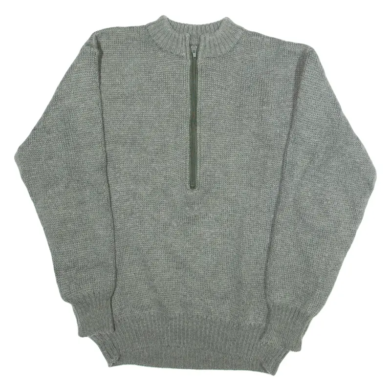 Military Mens Plain Grey Wool 90s Chunky Knit XL