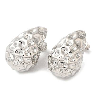 Brass Hammered Teardrop Stud Earrings for Women