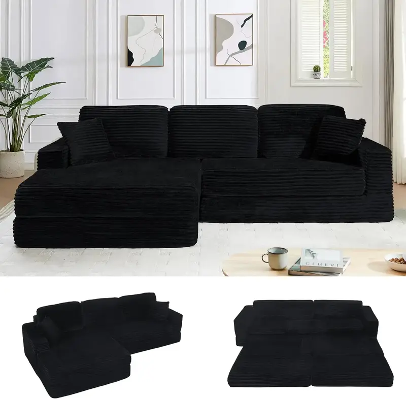 [September  Specials] Niccae 112” Modular Sectional Sofa, Cloud Convertible Sofa Bed Sectional Couch with Deep Seat, Modern...