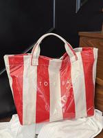 Women's Fashionable and Striped Pattern Trendy Tote Bag, Large Capacity Stylish Tote Bag, Waterproof Pvc Material Handle Bag ...