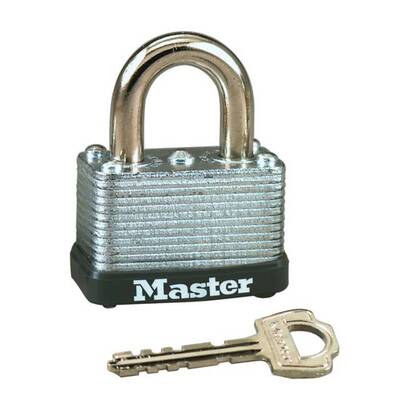 Master Lock Warded Padlock Laminated Steel, Keyed Different, Body Width: 1-1/2 (38Mm), Shackle Length: 5/8 (16Mm), Shackle ...
