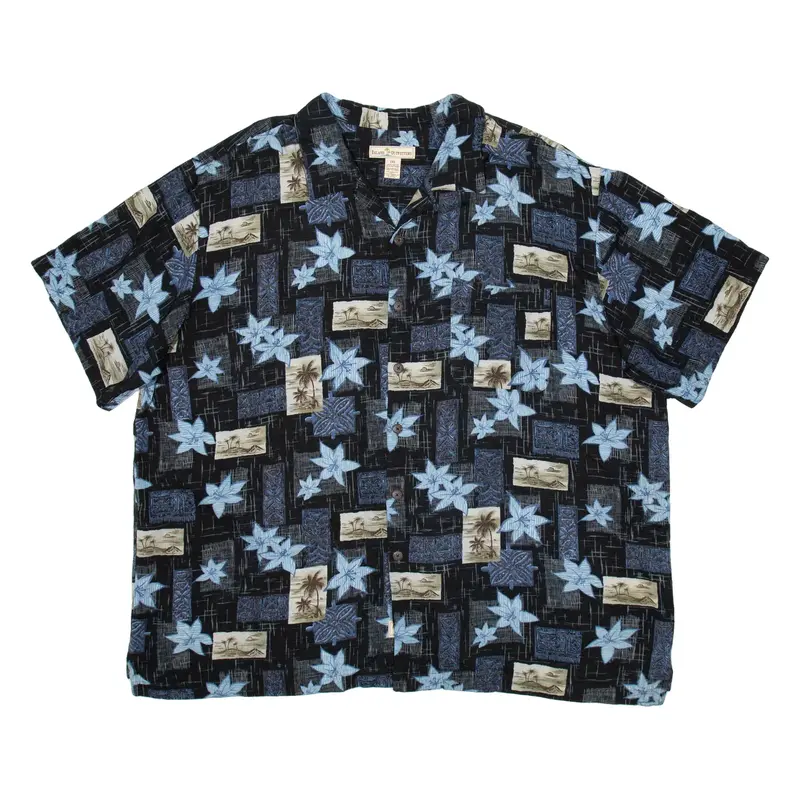 ISLAND OUTFITTERS Mens Hawaiian Shirt Black Floral 2XL