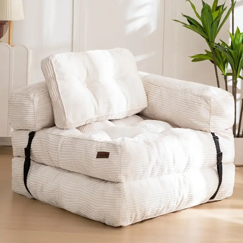 MAXYOYO Folding Sofa Bed, L-Shaped Convertible Daybed with Armrest Foldable Sleeper Sofa with Pillow, Modern Style Comfy Floo...