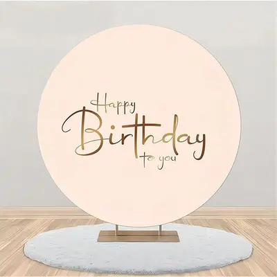 Beige And Brown Simple Round Birthday Party Backdrop - Aperturee