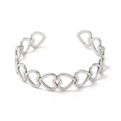 Non-Tarnish 304 Stainless Steel Heart Open Cuff Bangle for Women