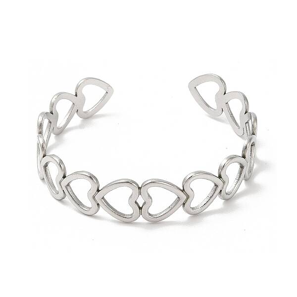 Non-Tarnish 304 Stainless Steel Heart Open Cuff Bangle for Women