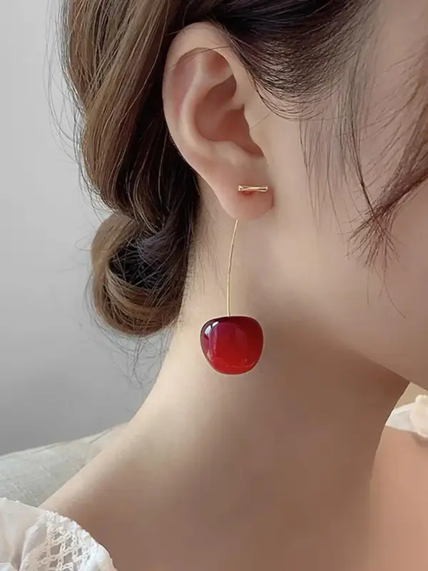 1 Pair Cute Cherry Design Dangle Earrings, Fashionable Jewelry for Women & Girls, Fashion Jewelry for Party, Daily Clothing D...