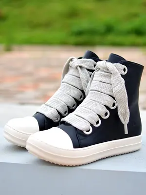 Women's Fashionable Lace Up Front High Top Sneakers, Casual Comfortable Sports Shoes for Daily Wear, Female All-match Round T...