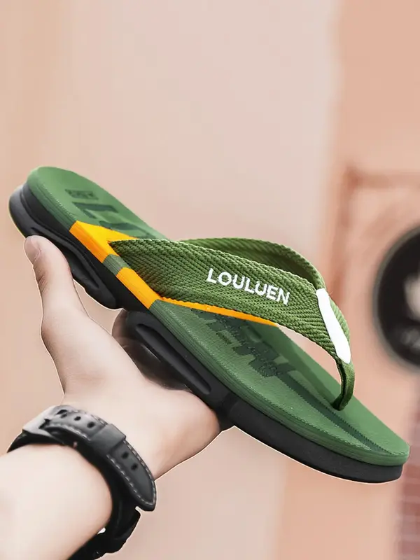 Men's Summer 2024 Fashionable Colorblock Letter Pattern Flip Flops, Casual Outdoor Soft Sole Flip Flops, Beach Flip Flop for ...