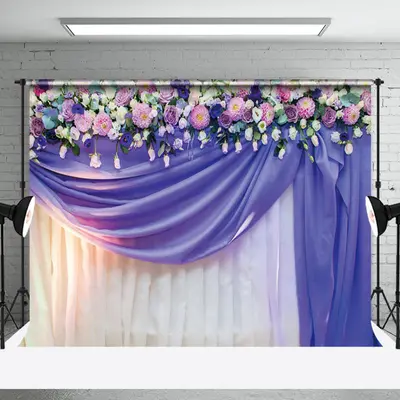 Purple Floral Curtain Valentines Day Photo Backdrop - Aperturee