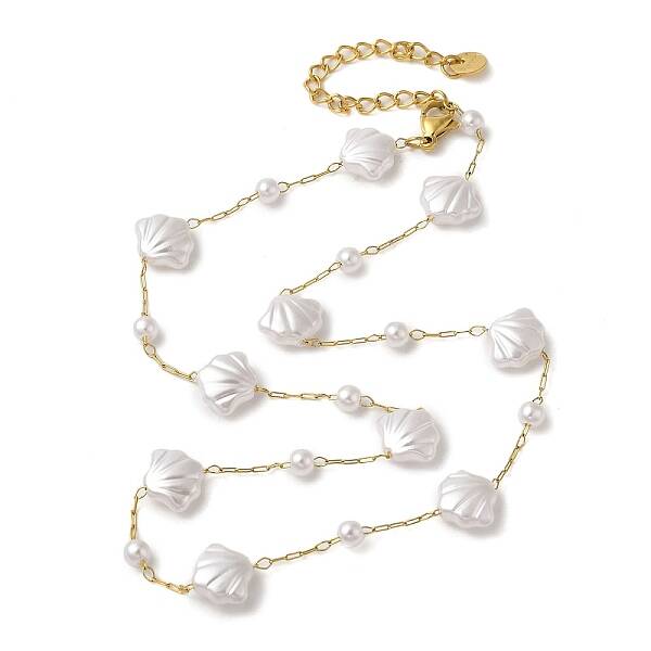 304 Stainless Steel & Plastic Pearl Link Chain Necklaces for Women