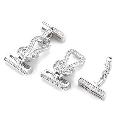 Brass Micro Pave Clear Cubic Zirconia Fold Over Clasps