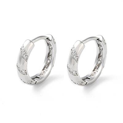 Brass Micro Pave Cubic Zirconia Hoop Earrings