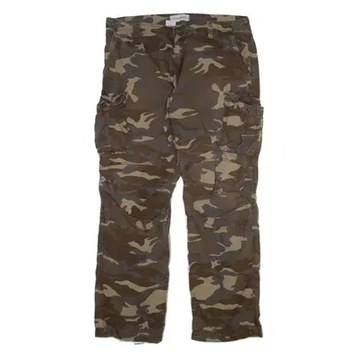CLOCKHOUSE Camo Cargo Mens Trousers Brown Relaxed Straight W38 L34