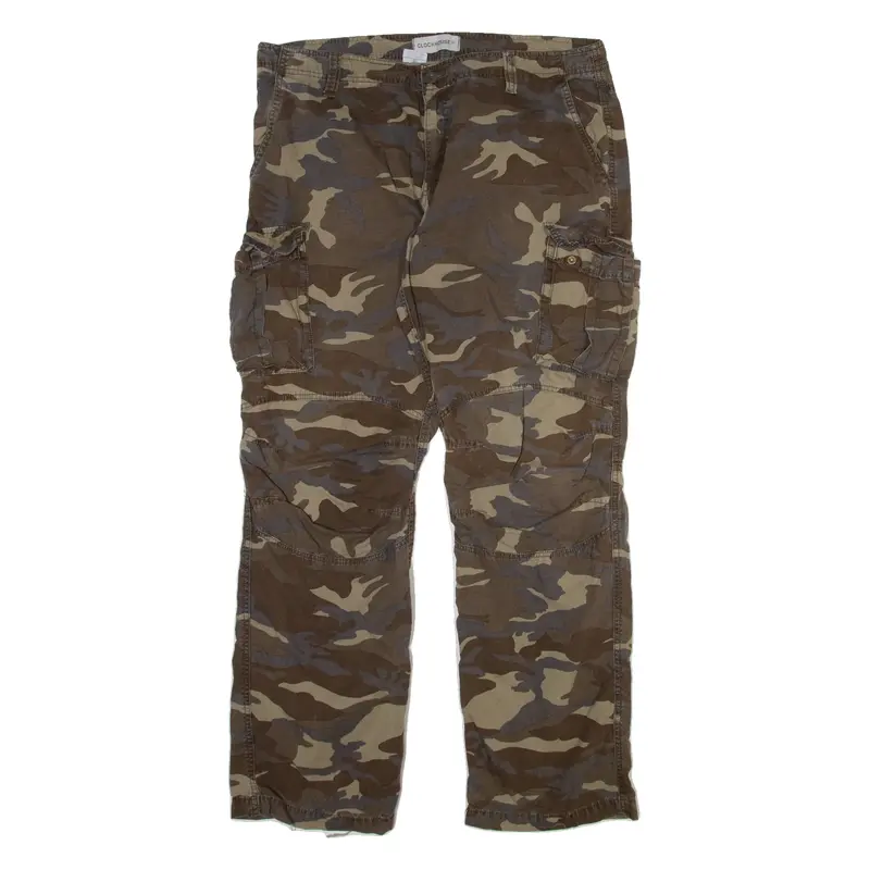 CLOCKHOUSE Camo Cargo Mens Trousers Brown Relaxed Straight W38 L34