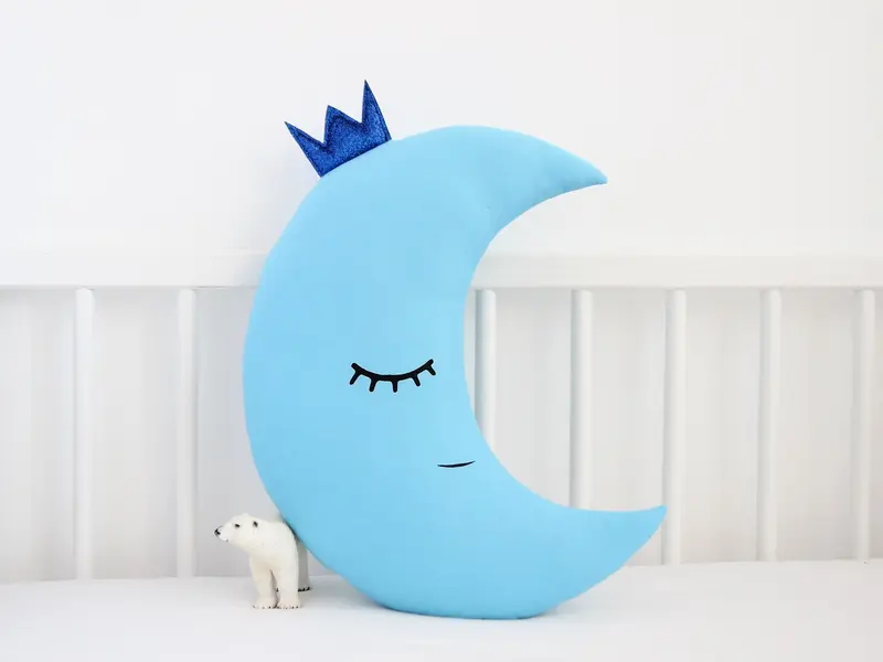 Blue Crescent Moon Pillow with Crown or Star