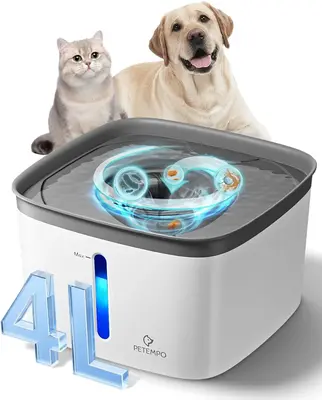 Cat Water Fountain, 135oz/4L Ultra Quiet Dog Water Bowl Dispenser, Instant Clean Vortex Design, Pet Water Fountain with Filte...
