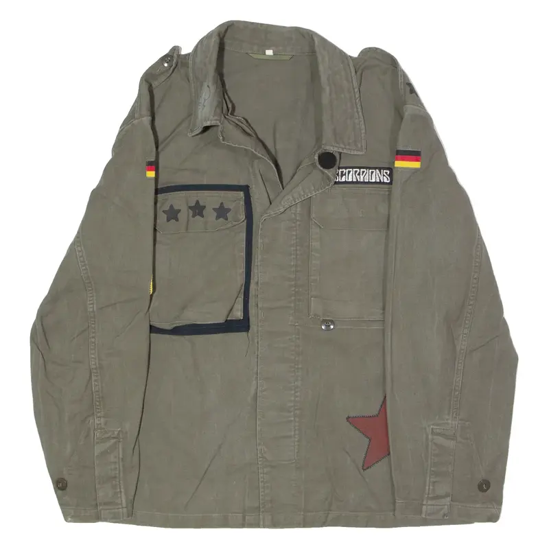 Reworked German Army Mens Military Jacket Green 90s Patchwork M