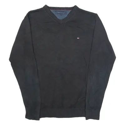 TOMMY HILFIGER Mens Jumper Black V-Neck Tight Knit S