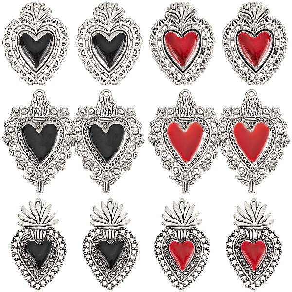 24Pcs 6 Styles Alloy Enamel Pendants