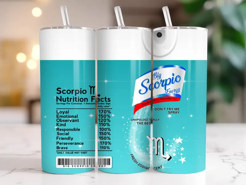 Big Zodiac Energy 20oz Tumbler 12 Designs Bottle Drinkware Lid Stainless Beverage Straw