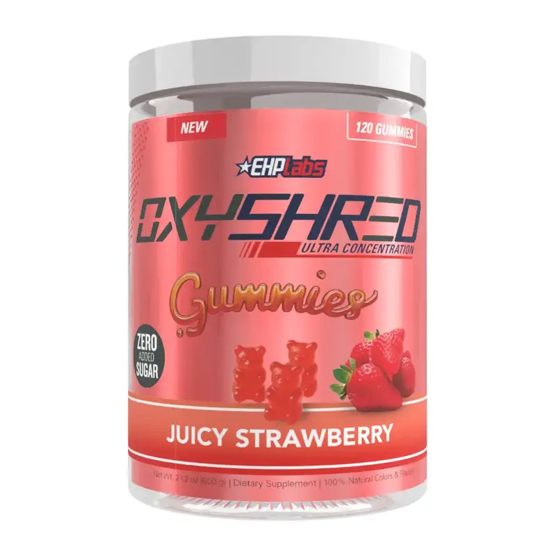 EHPlabs OxyShred Gummies 120ct Juicy Strawberry Pre Workout Gummy Zero Added Sugar L Carnitine & Natural Caffeine On The Go E...